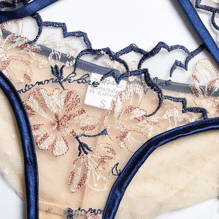 Ladies Embroidered Lace Lingerie Garter Underwear Set