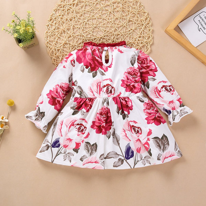 Large Flower Print Long Sleeve Dress