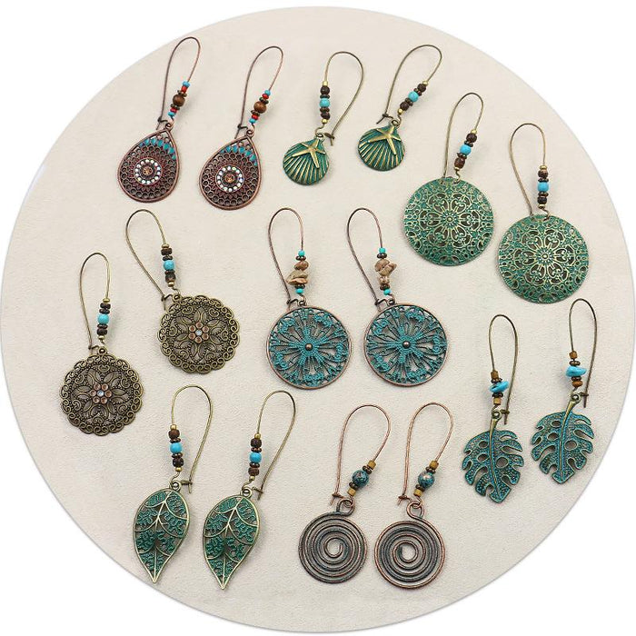 Women's Boho Vintage Bronze Metal Engraved Earrings