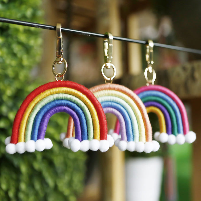 Hand Braided Keychain Rainbow Pendant