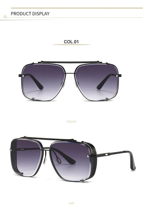 Men's and women's square metal double beam Sunglasses