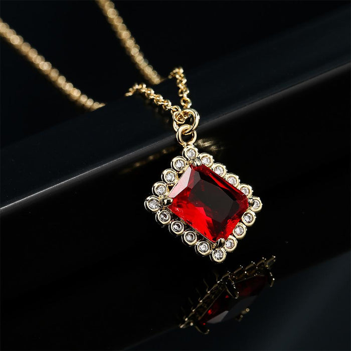 New Square Emerald Zircon Pendant Necklace