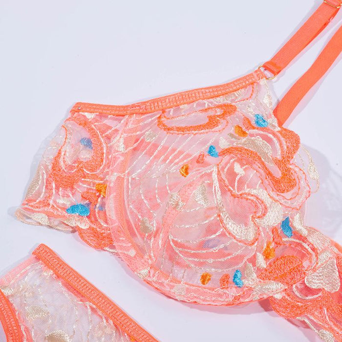 Summer Sexy Lingerie Embroidered Mesh Underwear Set