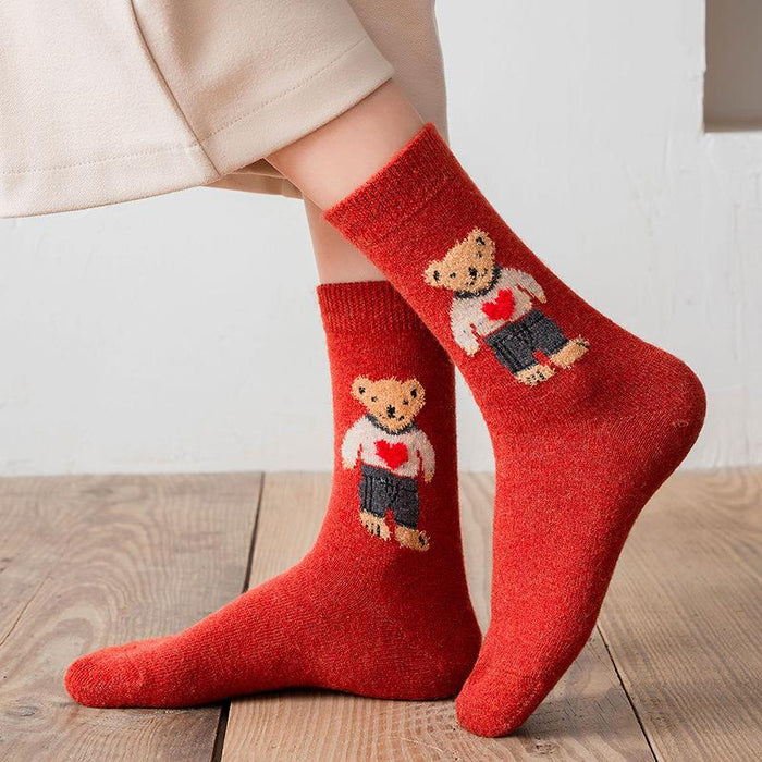 Cartoon Bear Socks Women Autumn Winter Thick Warm Socks