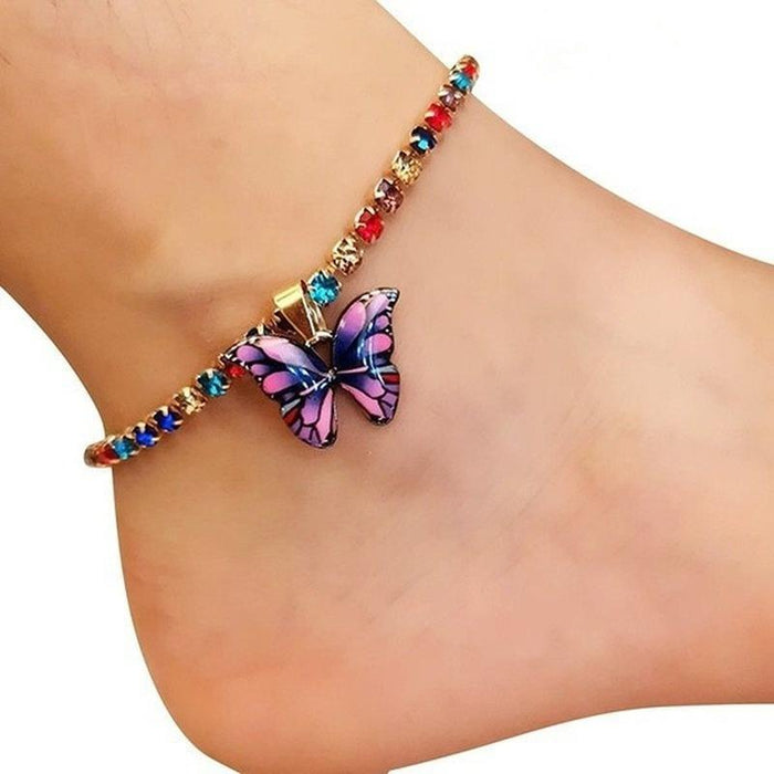 Rhinestone Butterfly Pendant Anklet for Women