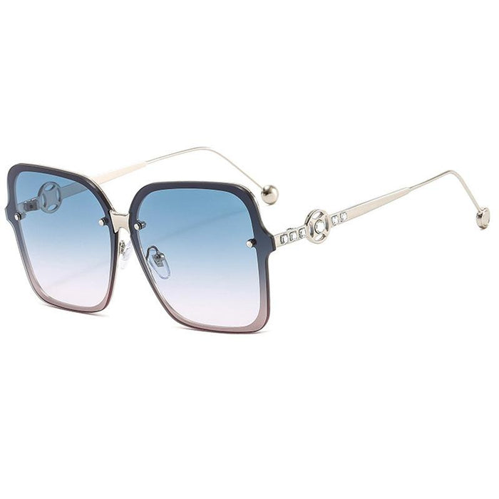 Square metal sunglasses V-shaped diamond inlay
