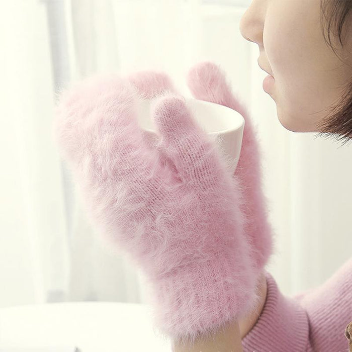 Female Elastic Full Fingers Gloves Cute Rabbit
