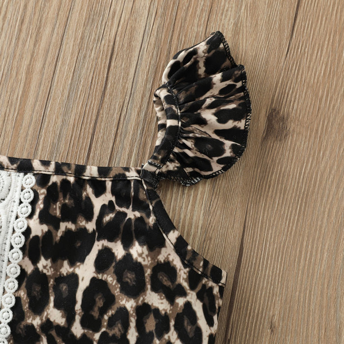 Leopard corduroy small fly sleeve two piece set