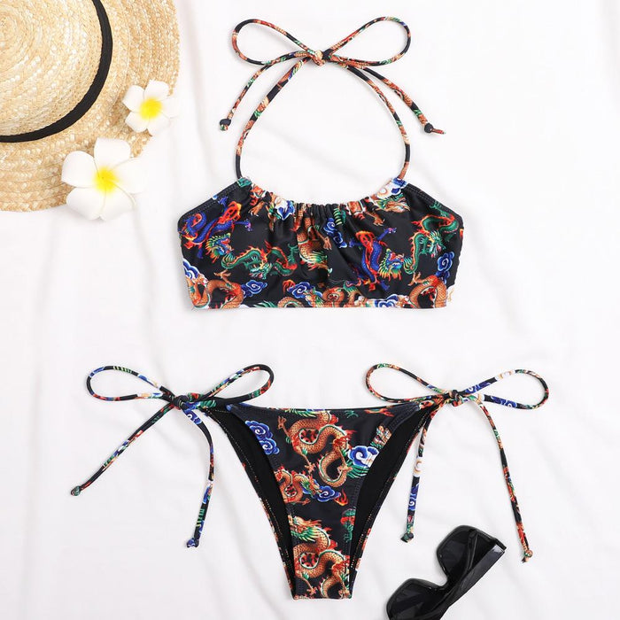 Sexy Printed Lace Up Split Women's Bikini
