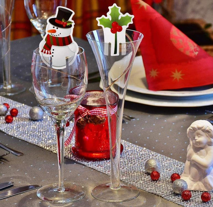10pcs Wine Cup Card Christmas Decor Santa Hat Glass Decor