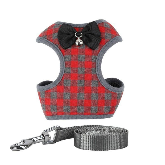 Plaid Evening Dress Small Dog Harness Vest With Leash Pitbull Mesh Puppy Harness Beagle Pet Accessories Cats Products For Pets