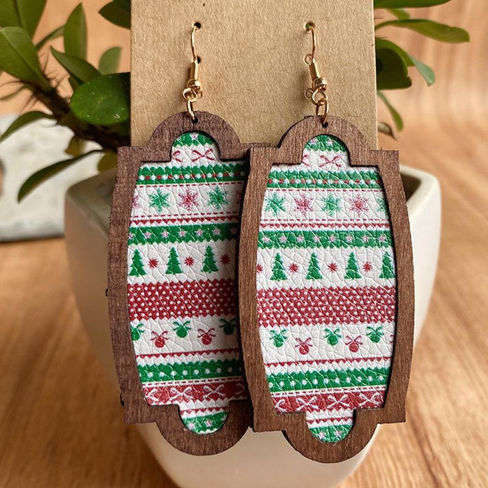 New Plaid Snowflake Dot Drop Shape Women's Wooden Earrings