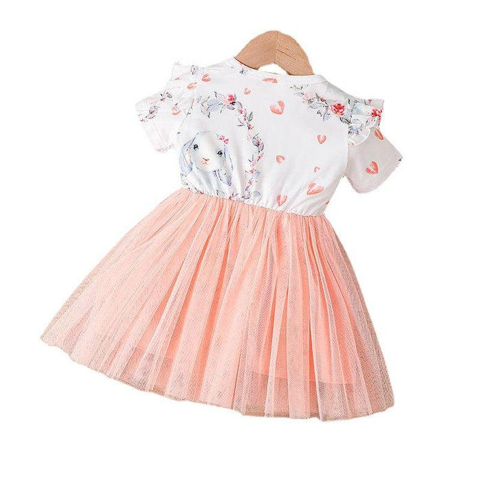Girl's temperament bow stitched dress