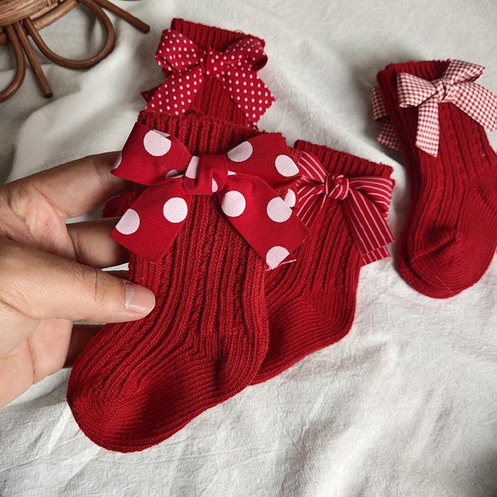 Kids Cotton Big Bow Christmas Socks