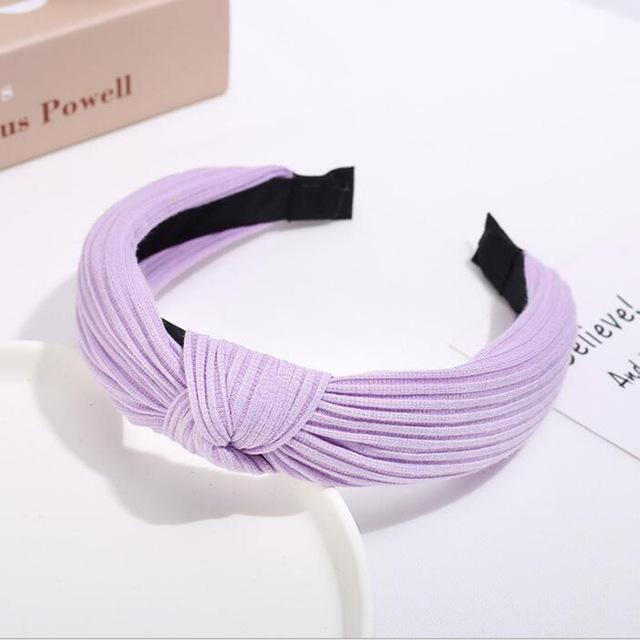 New Flower Headband Women Solid Color Knotted Hairband