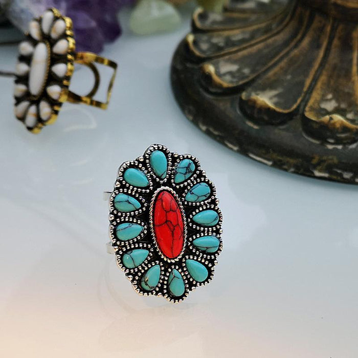 Exaggerated Personality 925 Ancient Silver Turquoise Ring