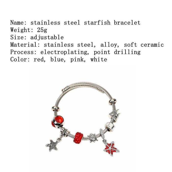 Stainless Steel Bracelet Starfish Sea Animal Beaded Bracelet