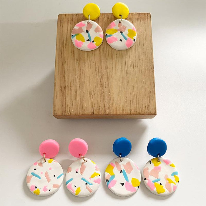 New Multicolor Art Geometry Handmade Clay Soft Pottery Earrings Female