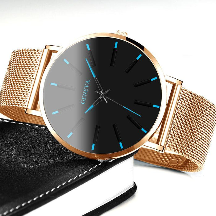 Men's Stainless Steel Watch Simple Mesh Band Classic Quartz Watch
