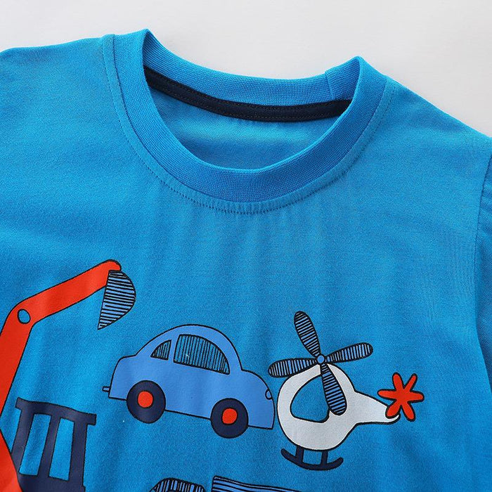 Children's T-shirt knitted cotton cartoon round neck boy