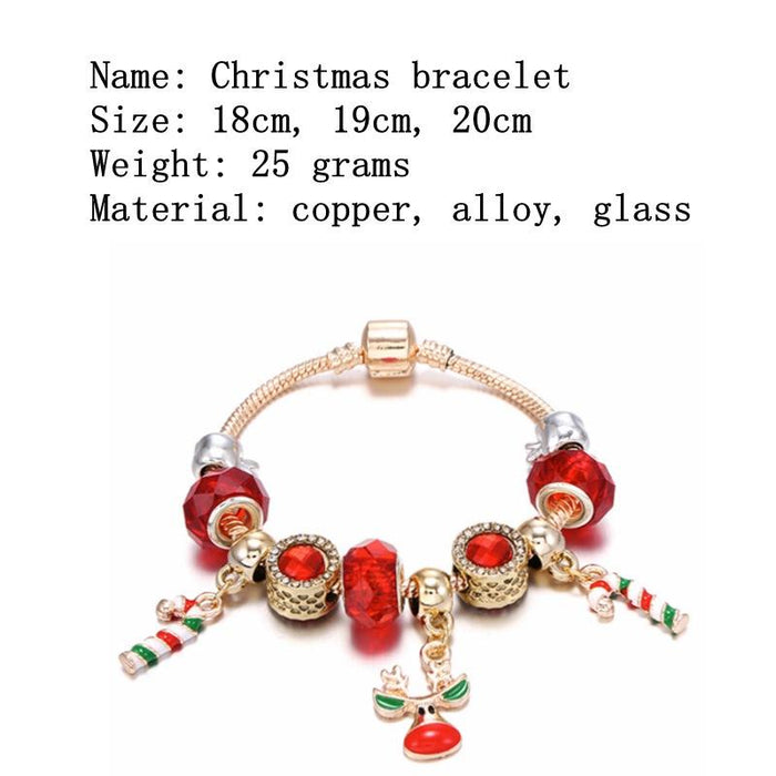 Christmas Candy Reindeer Pendant Red Bracelet