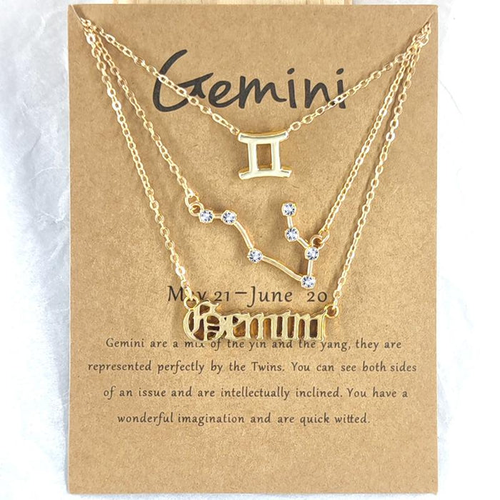 New 12 Constellation Necklace 3pcs/set with Rhinestone with Card