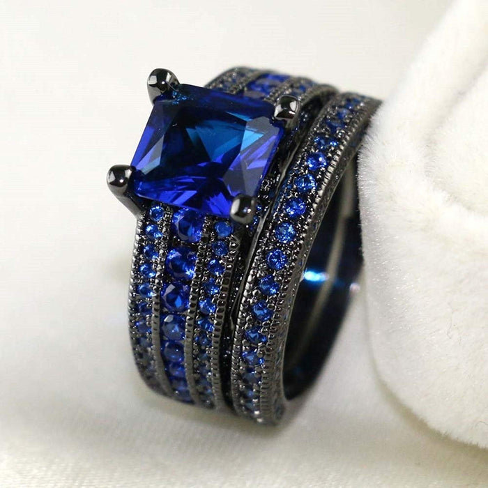 Couple Ring Female Blue Zircon Ring Male Black Ring