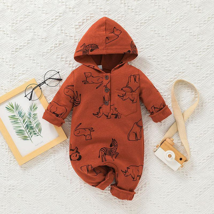 Cartoon Animal Hooded Long Sleeved Jumpsuit for Infants Baby