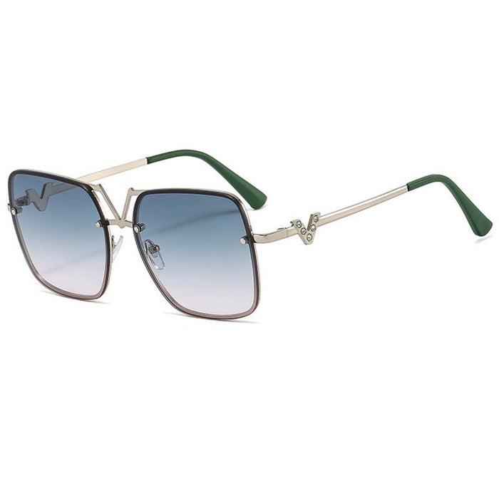 Square metal sunglasses V-shaped diamond inlay