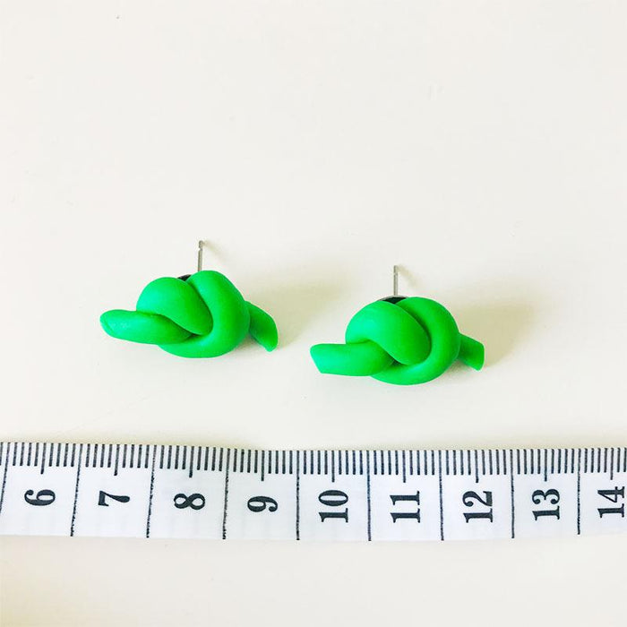 Green Gift Box Snowman Leaf Clay Knot DIY Stud Earrings