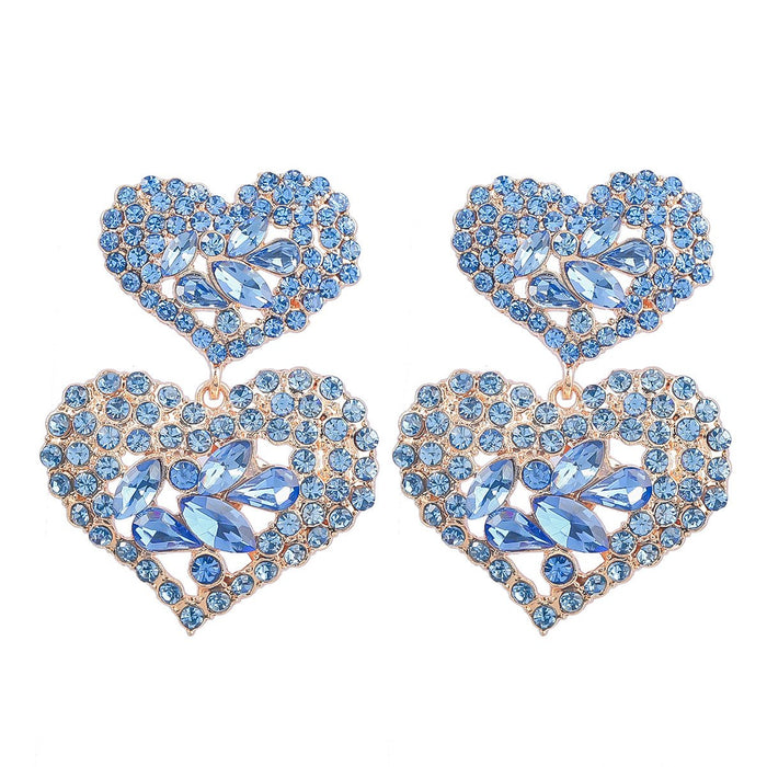 New Exaggerated Heart Earrings Vintage Stud Earrings for Women Inlaid Rhinestone