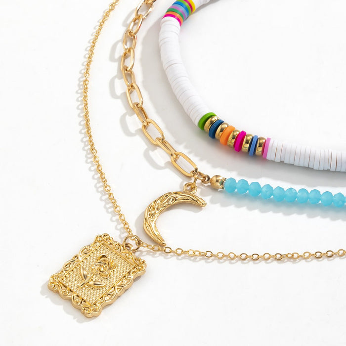 Versatile Geometric Square Brand Moon Pendant Necklace