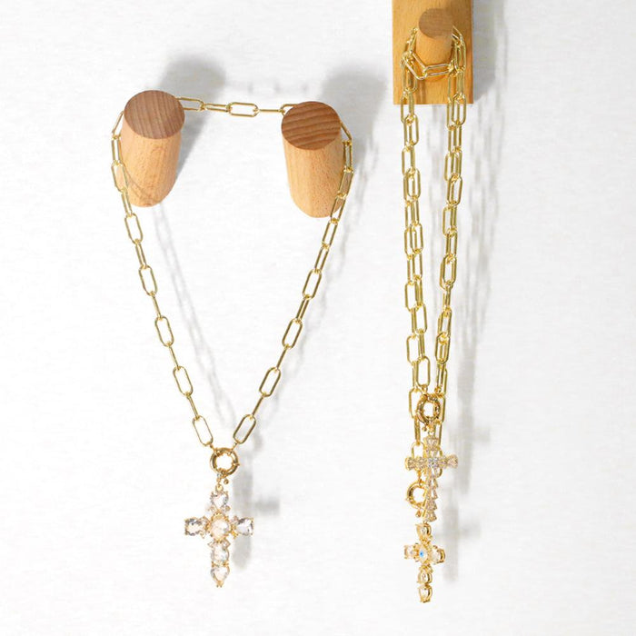 Personality Exaggerated Zircon Inlaid Cross Pendant Necklace