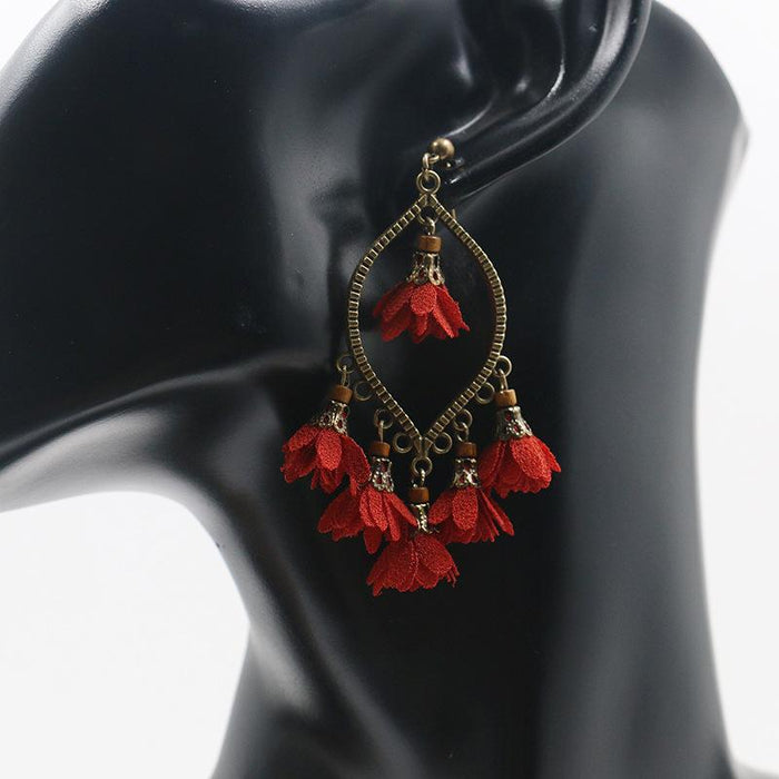 New Creative Flower Earrings Women's Geometric Chiffon Pendant Tassel Earrings