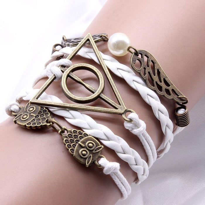 60Pcs Vintage Owl Wings Leather Rope Bracelet