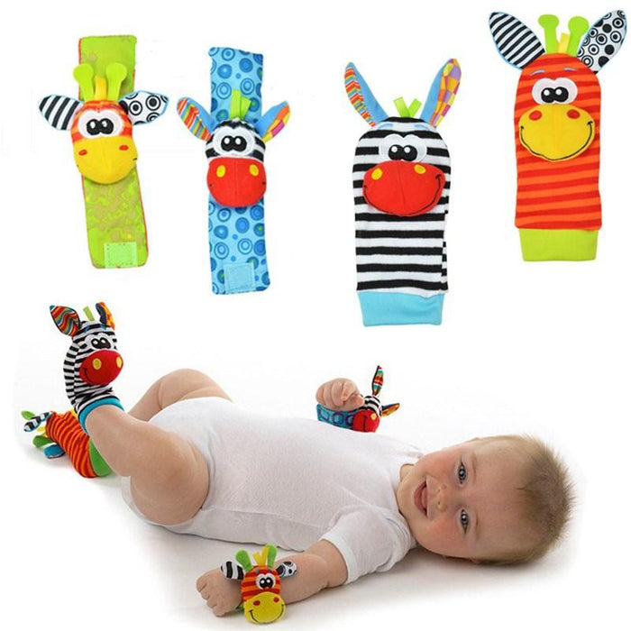 4PCS/SET Baby Stuffed Animals Wrist Rattle Foot Finder Socks 0~12 Months