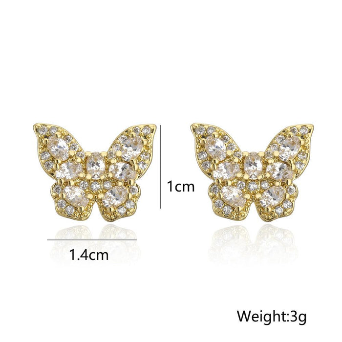 New Fashion Versatile Zircon Butterfly Earrings Stud Earrings