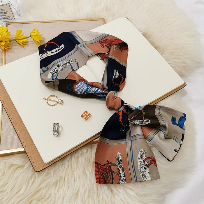 Imitation  scarf thin narrow strip leopard pattern simple waist chain scarf