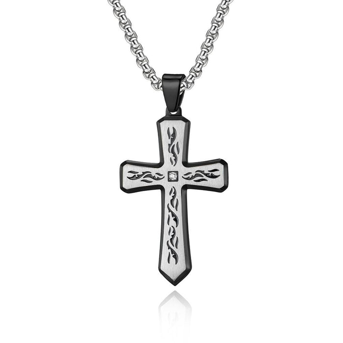 Creative Bevel Titanium Steel Cross Pendant Necklace Jewelry