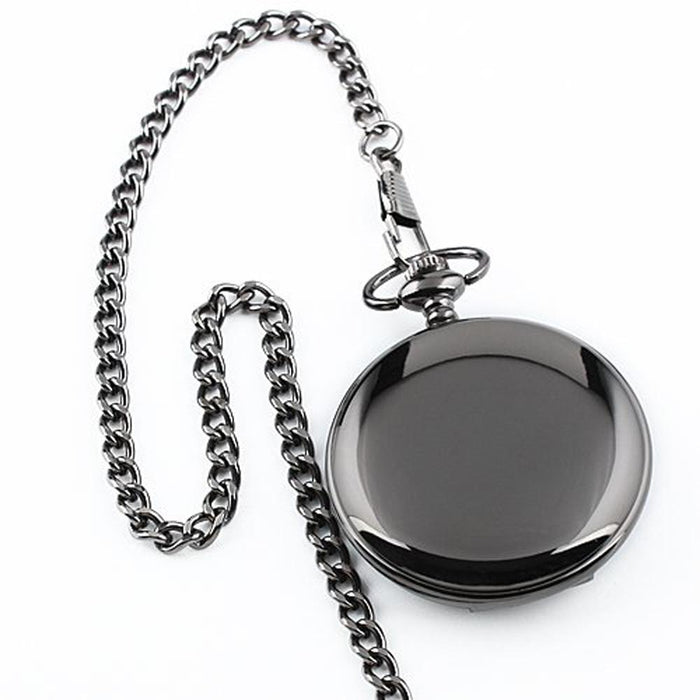 Retro Black Fashion Silver Smooth Steampunk Quartz Pocket Watch