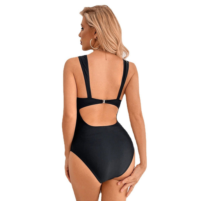 Lace V-neck Bikini High Waist One-piece Conservative Backless Swimsuit