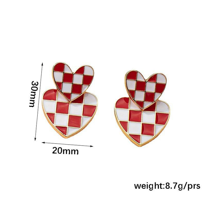 Retro French Checkerboard Oil Dripping Female Earrings