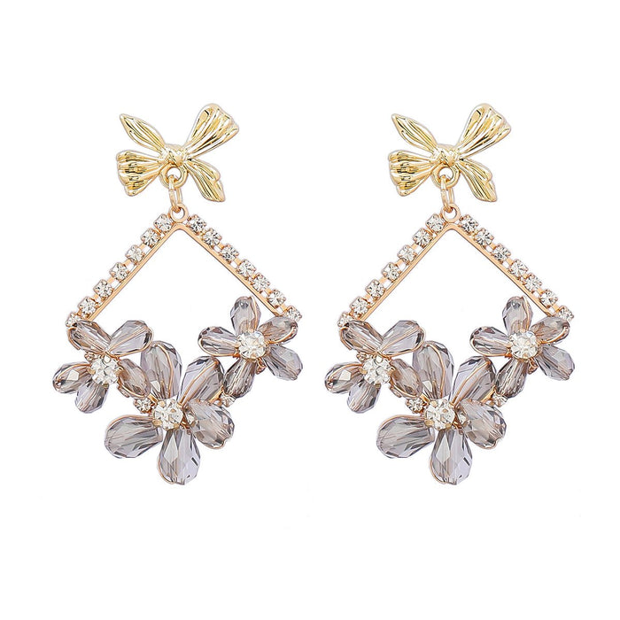 Exaggerated Floral Rhinestone Alloy Plated Stud Earrings