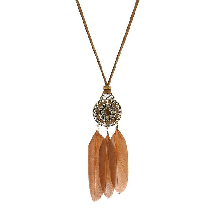 Women's Vintage Hollow Round Feather Necklace