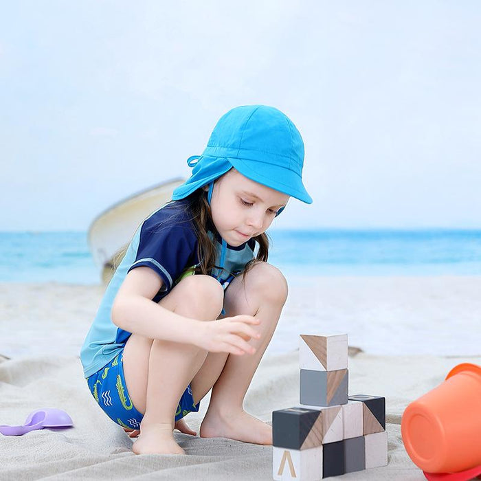 Blue Ruffled Outdoor Sunscreen Thin Children's Shawl Hat