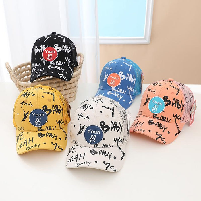 Summer BABY Graffiti Print Kids Sunshade Mesh Cap