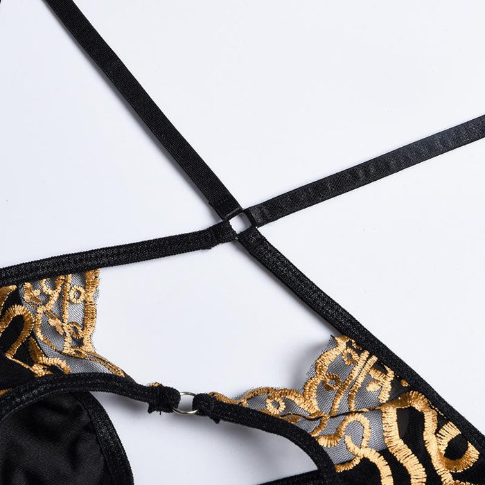 Summer Fashion Mesh Embroidered Patchwork Underwear Set