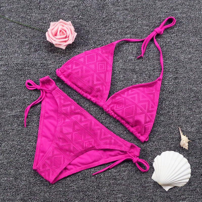 Sexy Mesh Lace Up Backless Triangle Bikini
