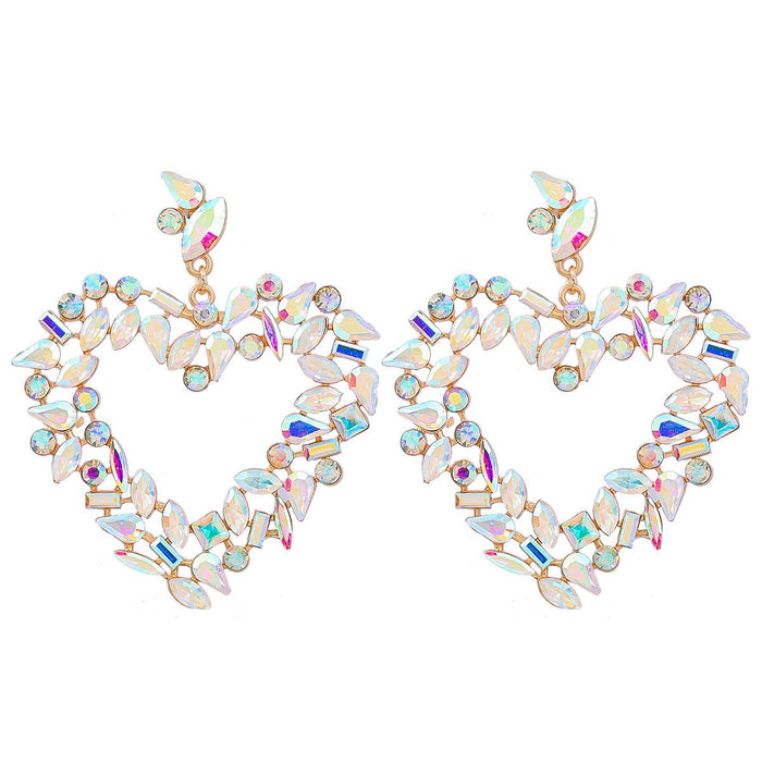 Flower Alloy Love Colorful Rhinestone Earrings Female