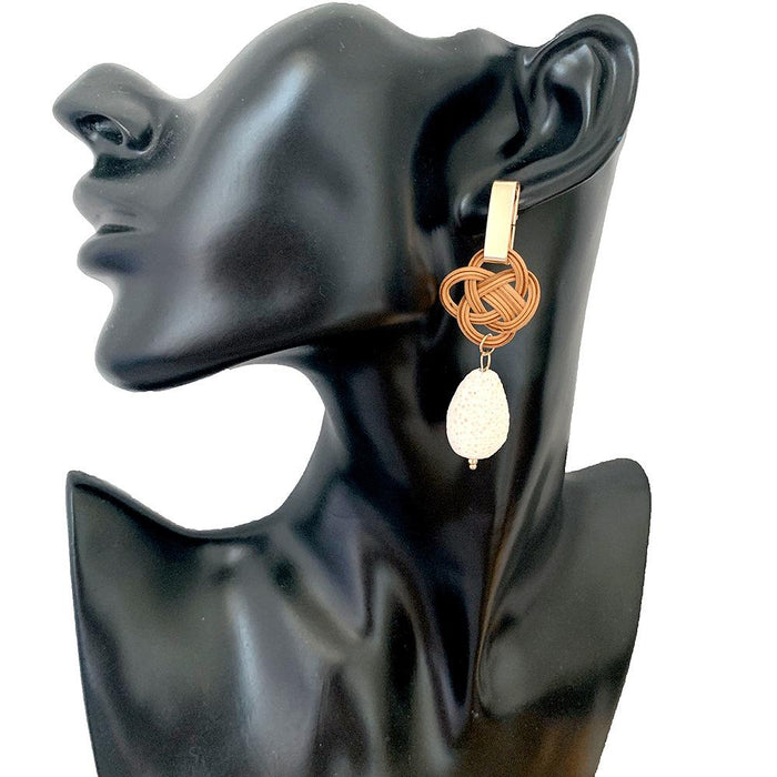 Temperament Knotted Rattan Long Volcanic Stone Earrings Jewelry